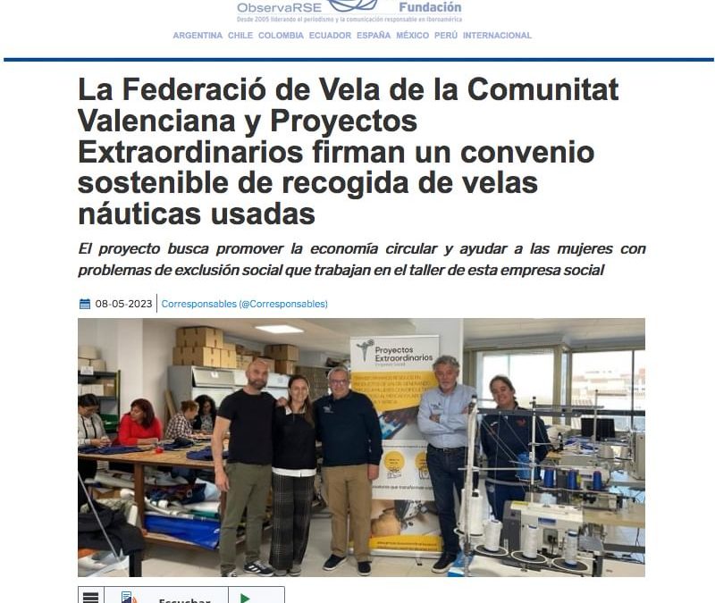 La Federació de Vela de la Comunitat Valenciana y Proyectos Extraordinarios firman un convenio sostenible de recogida de velas náuticas usadas